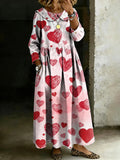 Women's Retro Multicolor Love Splicing Long-sleeved Loose-fitting Casual Denim Dress
