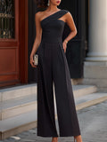 Asymmetric One-Shoulder Wide-Leg Jumpsuit