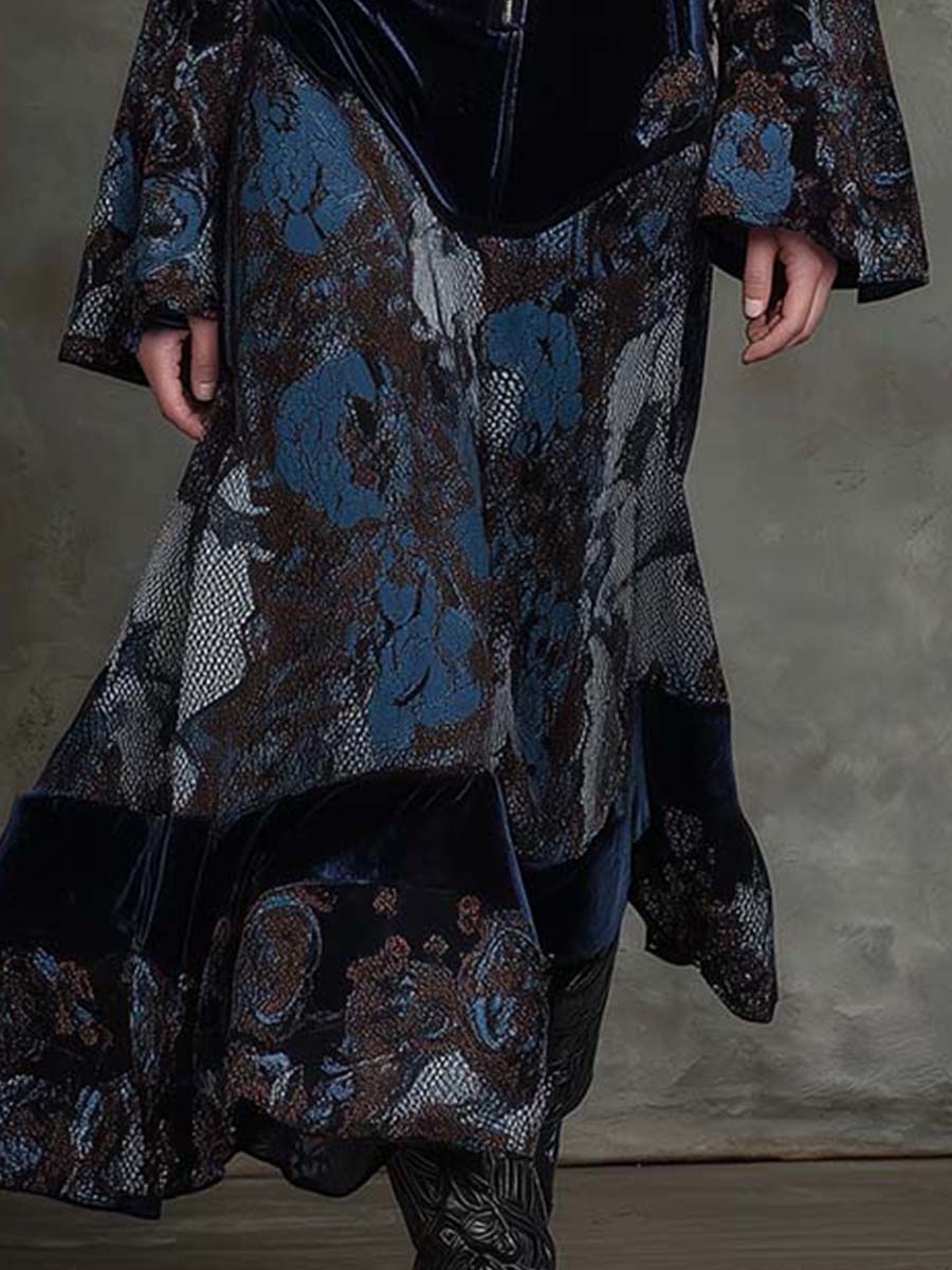 Snake-print Floral Velvet Maxi Dress