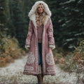 Women's Viking Celtic Knot Knitted Jacquard Long Fur Collar Coat