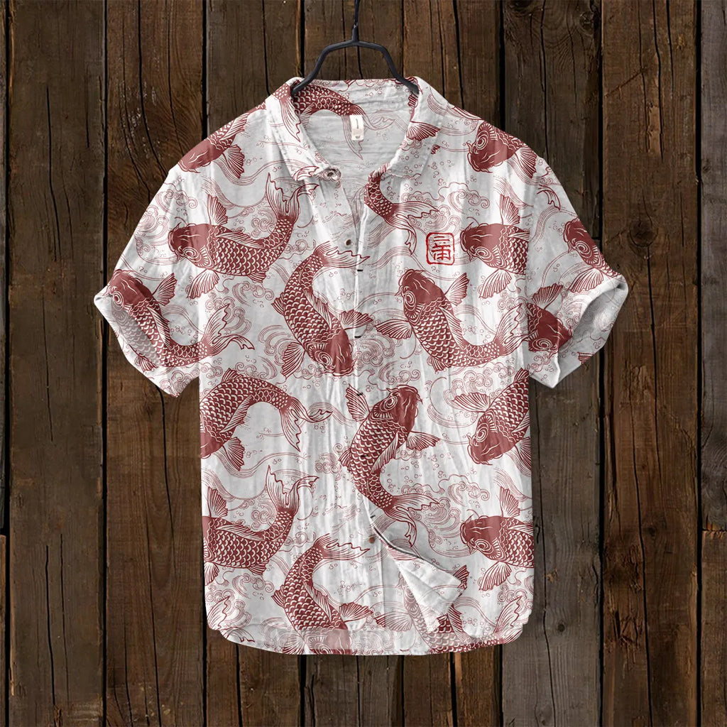 Vintage Fish Japanese Art Linen Blend Comfy Shirt