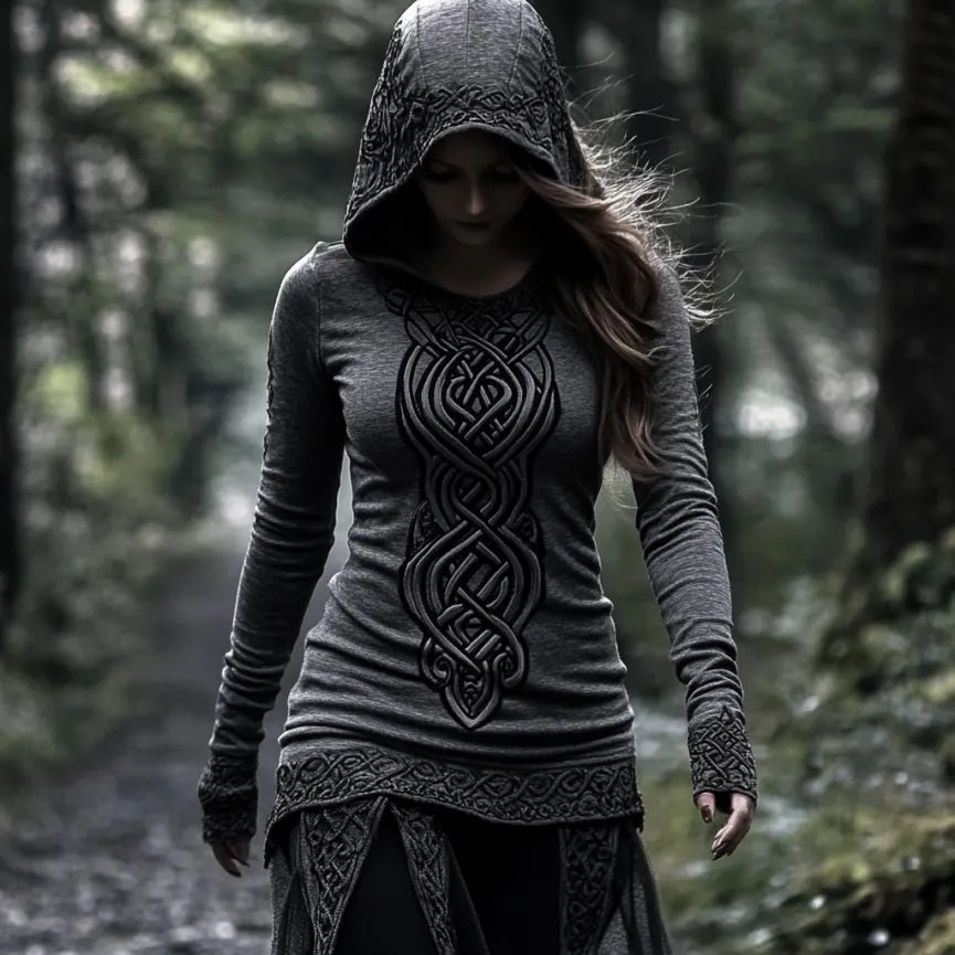 Women's Viking Jacquard Celtic Knot Art Hooded