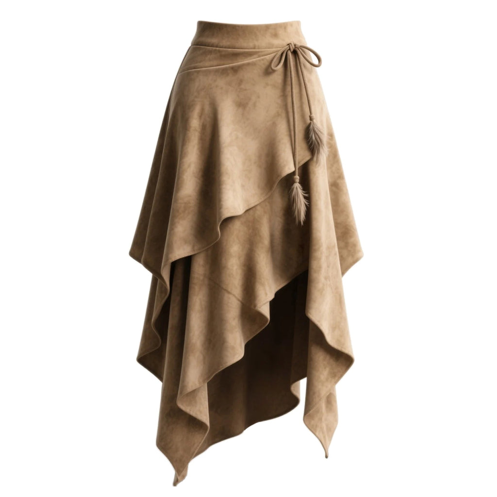 Retro Western Style Irregular Design Suede Skirt