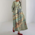 Women's Retro Japanese Flower And Fish Art Print Midi Dress