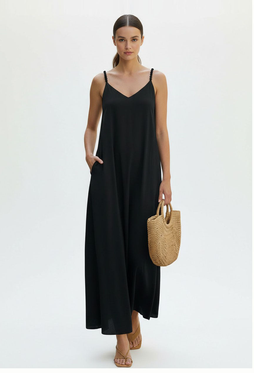 POM-POM MAXI SLEEVELESS DRESS