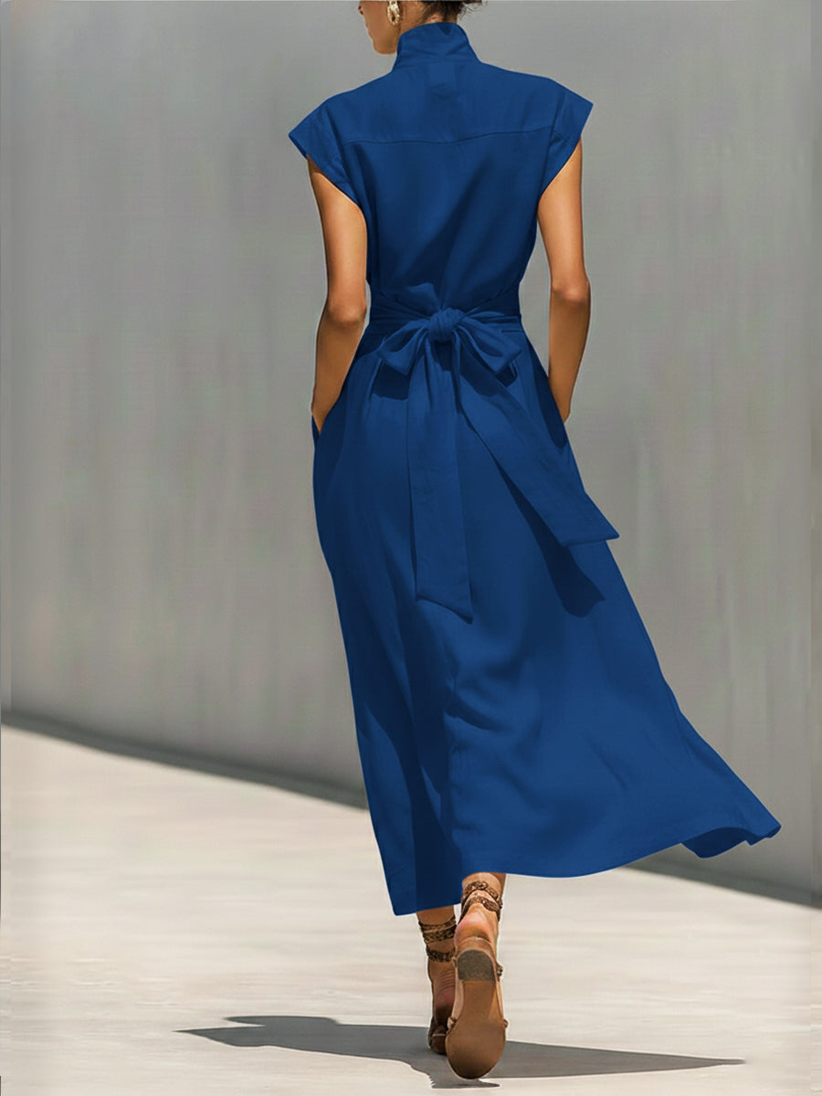 Waist-cinching Linen And Cotton Sleeveless Dress