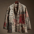 Retro Calligraphy Art Pattern Casual Linen Blend Kimono Cardigan