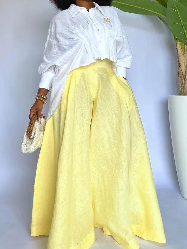 Cotton And Linen Casual Plain Distressing Wide Leg Pants