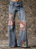 Ethnicity Patchwork Flowers Love Women's Print Casual Wide Leg Pants