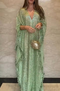 Womens V-neck Sequined Tassel Dress with Elegant Temperament