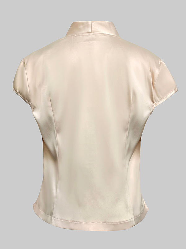 Cap Sleeve Loose Buttoned Solid Color V-Neck Vest Top