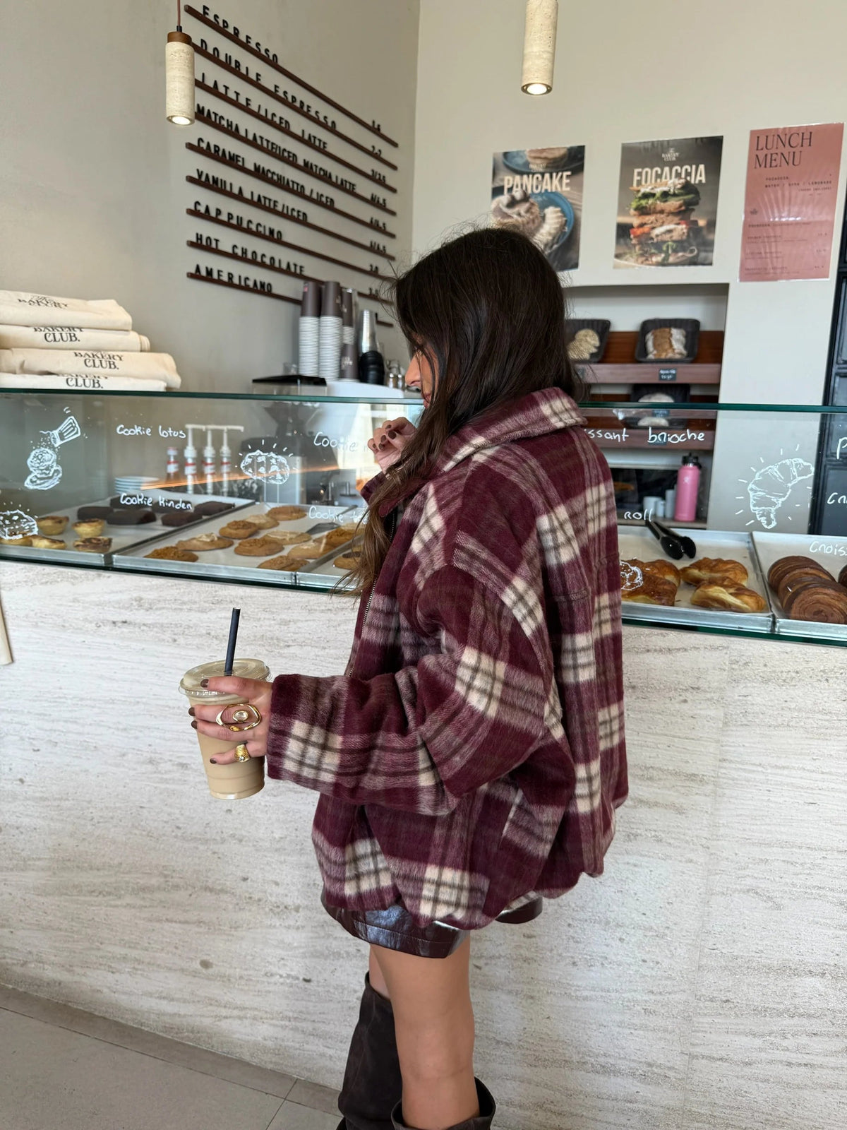 Burgundy Plaid Vintage Zip-Up Coat
