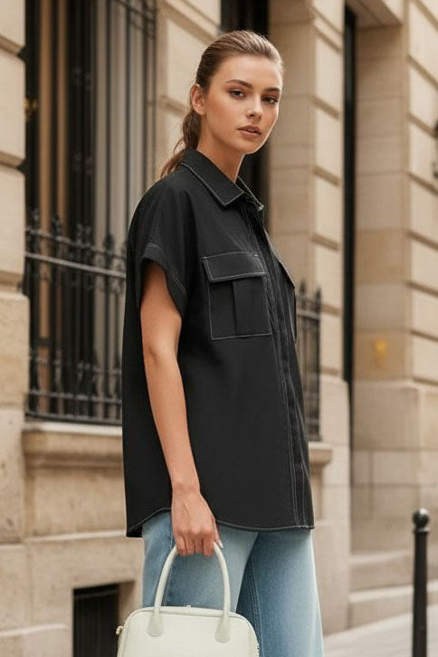 Stitch Detail Front Zip Up Blouse