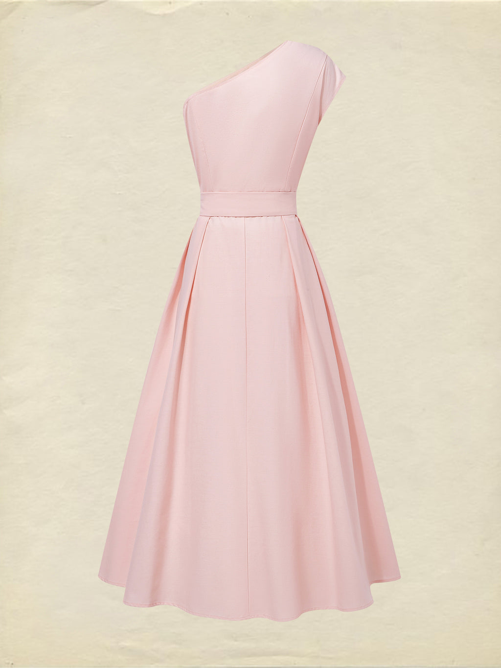 Maxi Cotton Dress , Sleeveless, One shoulder, Plain, Belt Design, Vintage, Light Pink