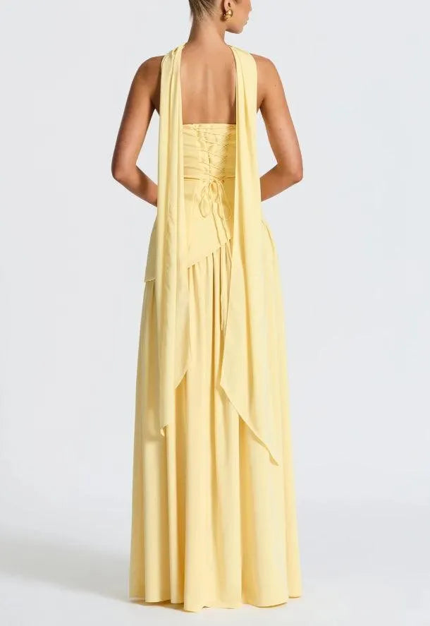 Strapless Slit Ribbon Maxi Dress