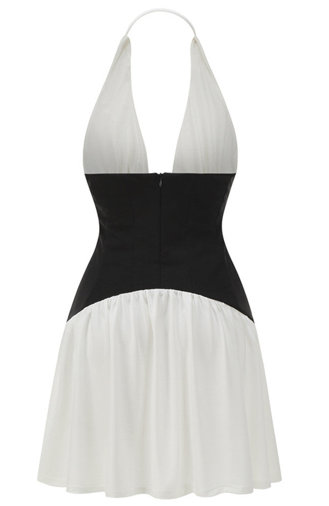 Halter Structured A Line Dress Black White