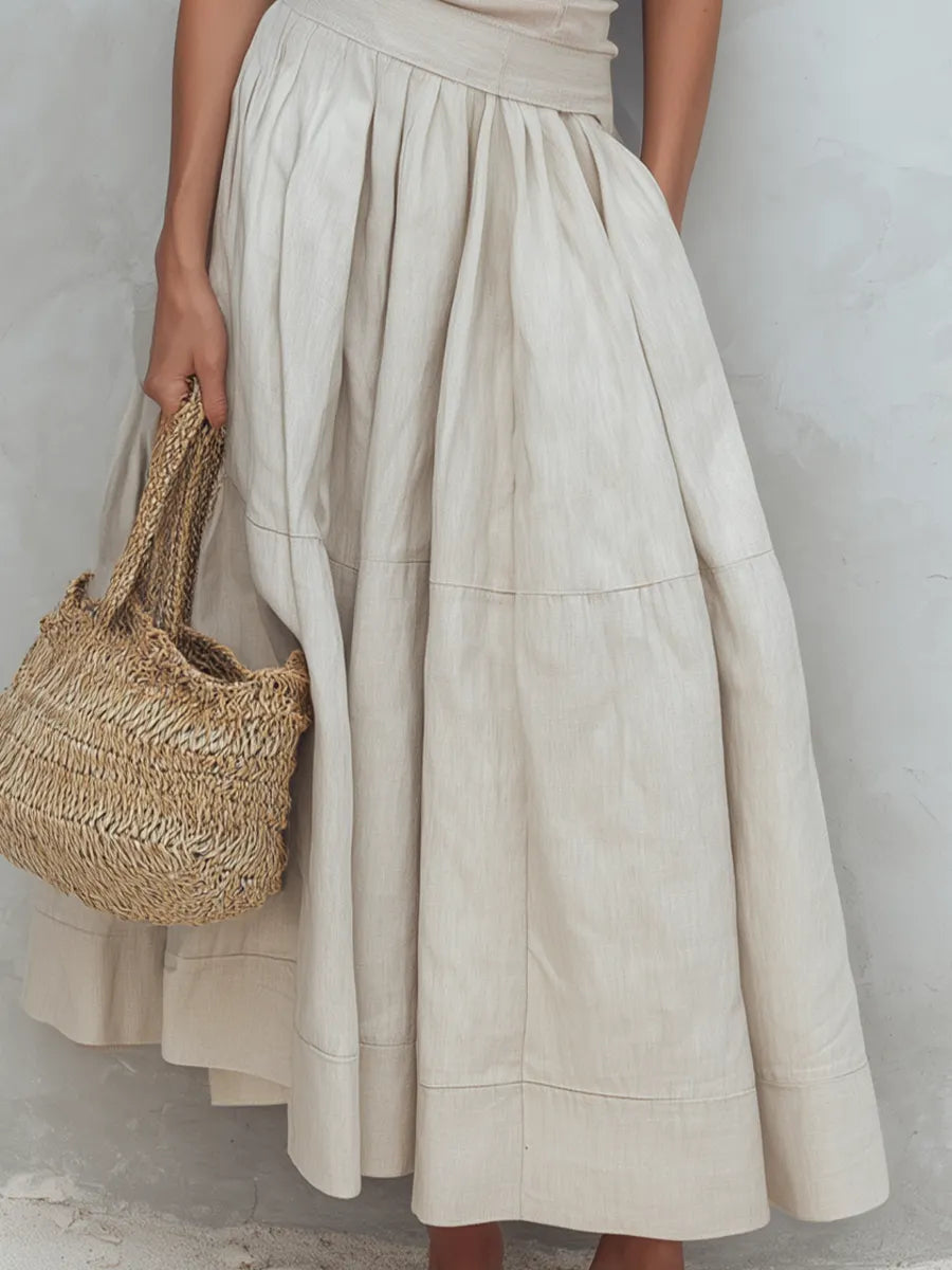 Structured Square Neck Linen Maxi Dress