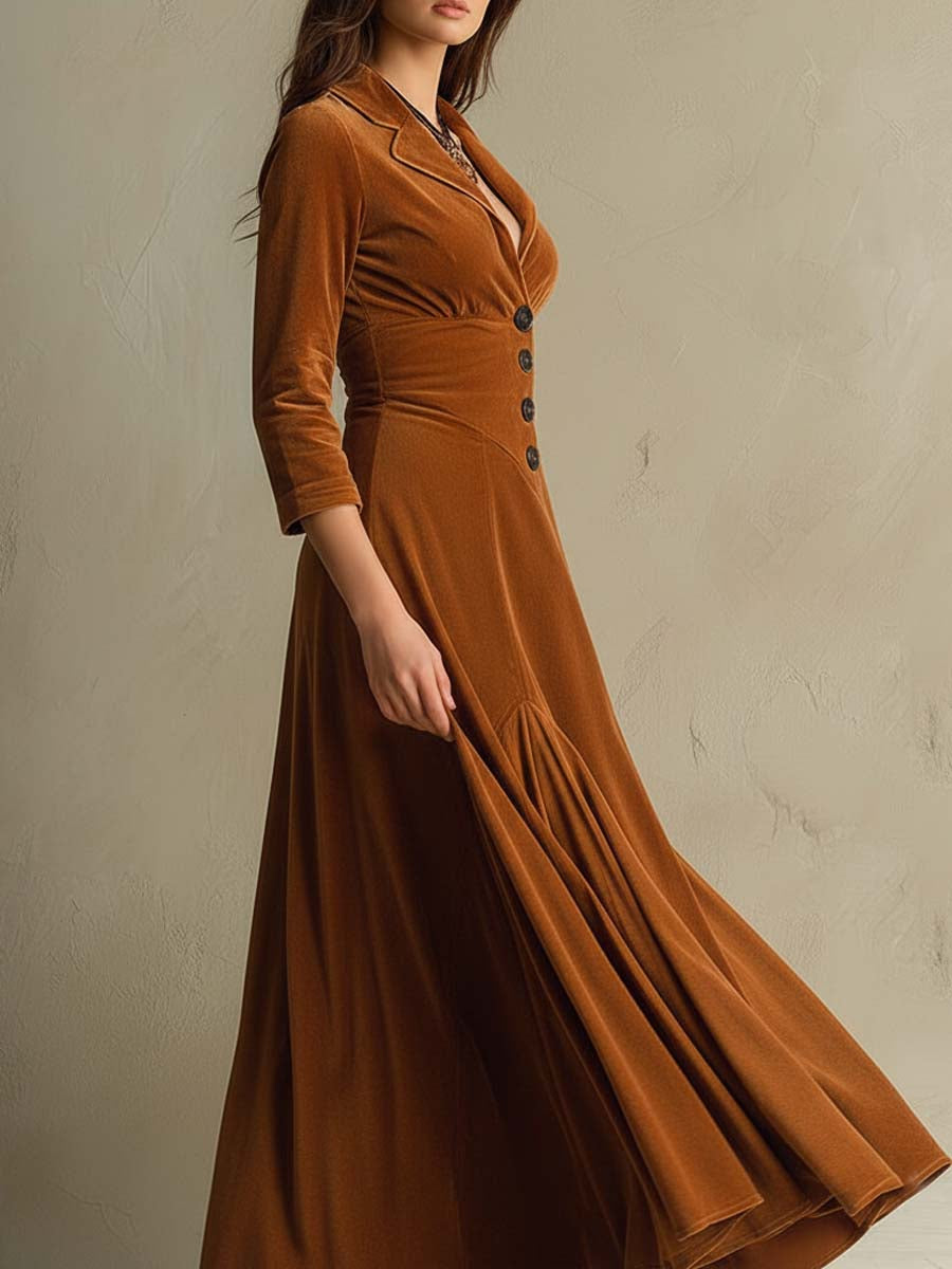 Elegant 70s Style Blazer Style Velvet Dress