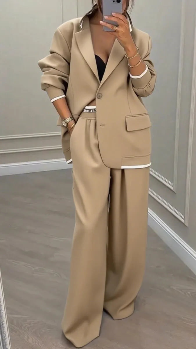Ladies Collar Jacket+ Pants Style Commuting Suit