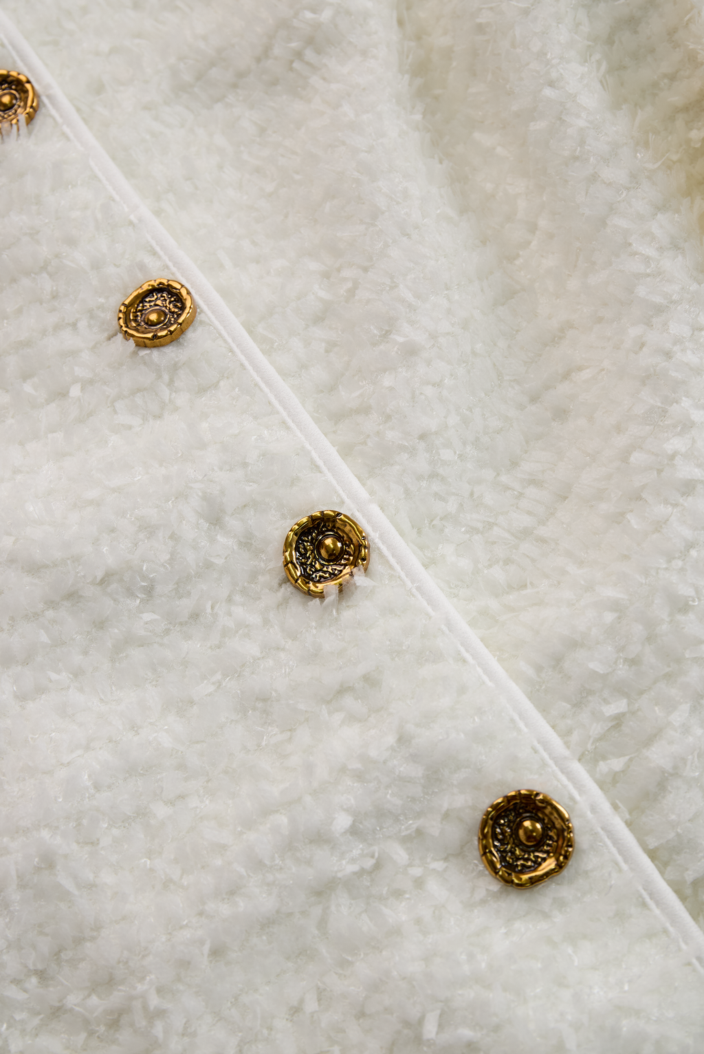 Ivory Tweed Button-Down Midi Dress With Patch Pockets