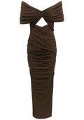 Draped Bardot Maxi Dress Brown