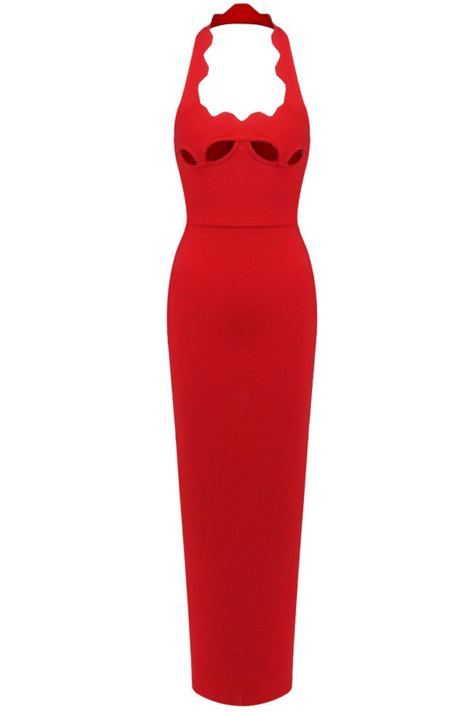 Halter Underboob Cut Out Maxi Dress Red