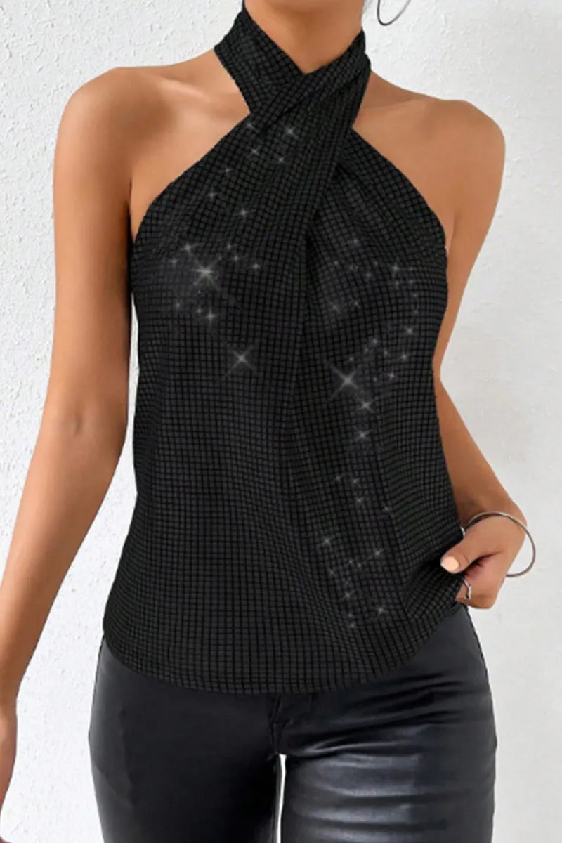 Women's Sequin Bustier Halter Neck Off Shoulder Tops