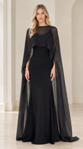 Sheer Cape Overlay Evening Maxi Dress with Sweetheart Bodice