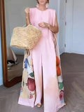 Fashion Fruit Print Sleeveless Wide-Leg Jumpsuit