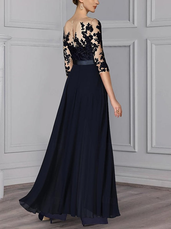 Round Neck Solid Color Lace Jumpsuit