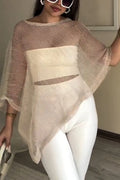 Women's Round Neck Hollow Irregular Casual Cover Shirt