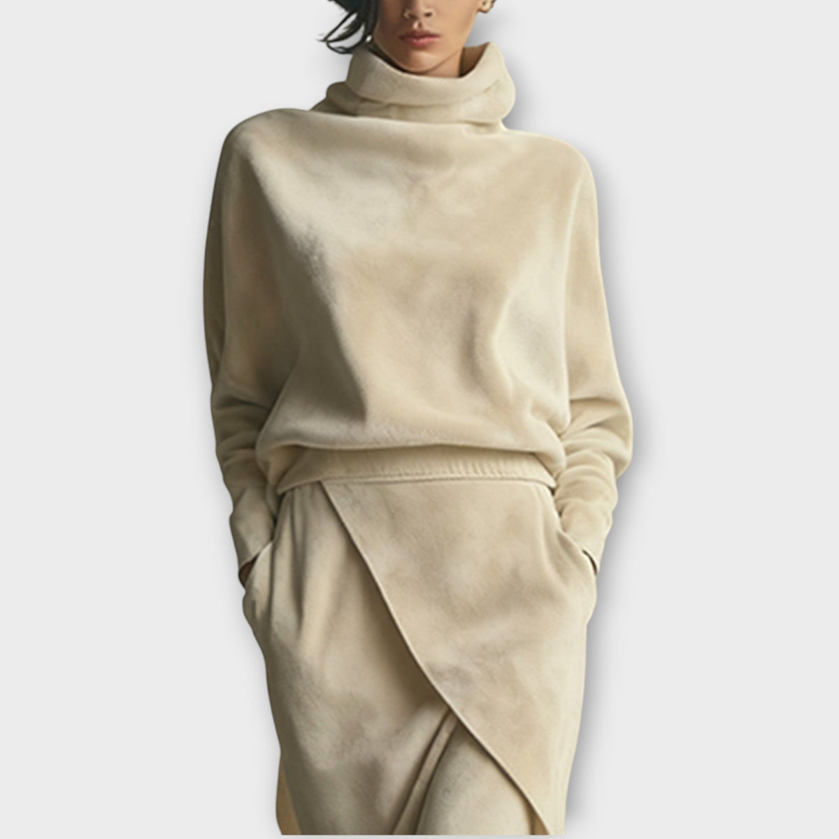 Luxe Cream Wrap Skirt & Turtleneck Set