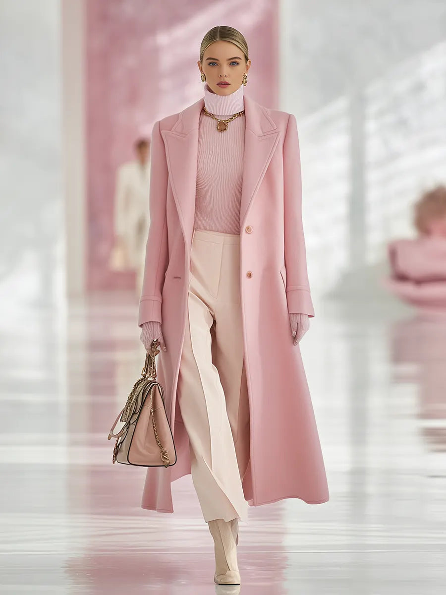 Elegant Classic Lapel Single-breasted Long Woolen Coat