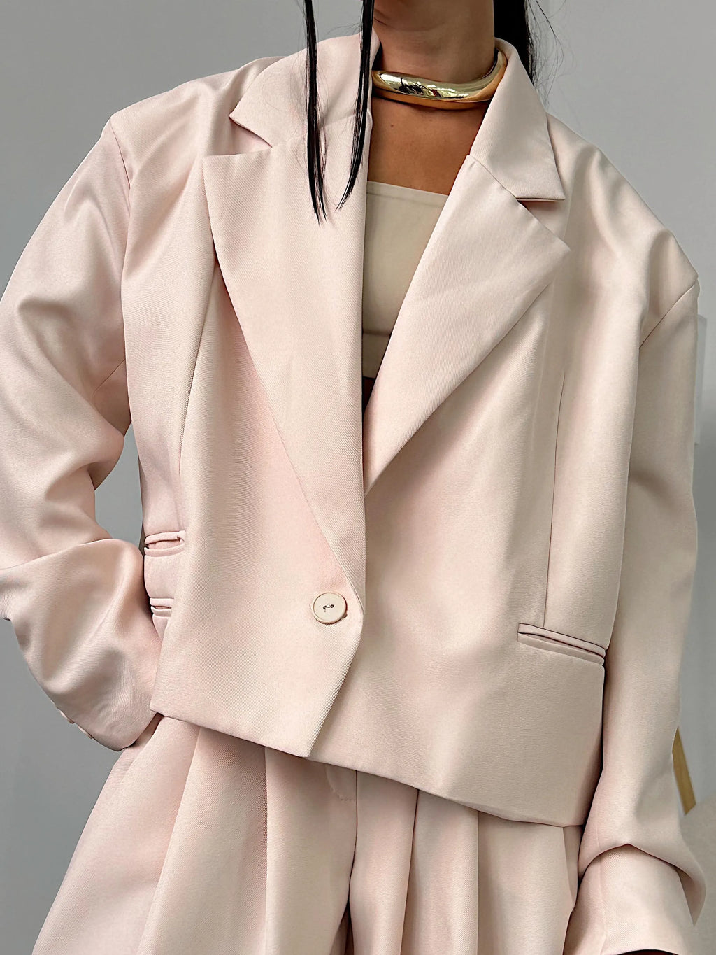 Nude Pink Casual Suit + Wide-leg Pants Set