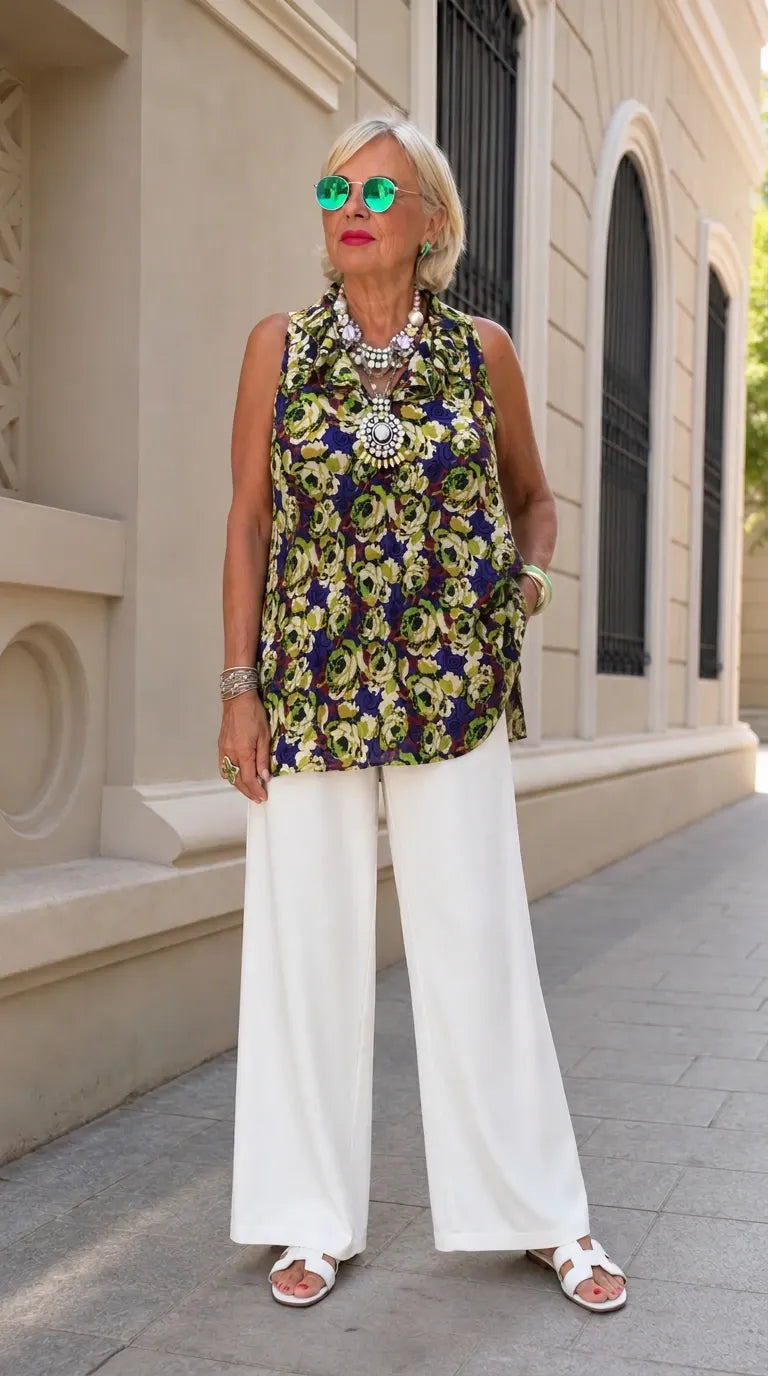 Women's Sleeveless Mock Neck Floral Tunic Blouse