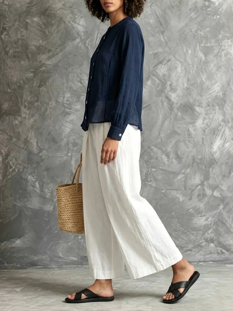 Women's Cotton and Linen Casual Simple Set