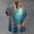Japanese-style Ocean Pattern Art Print Casual Shirt