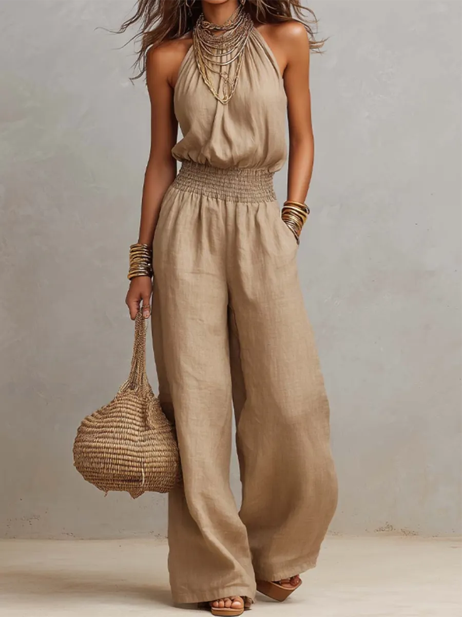 Stylish Boho Mock Neck High-waisted Jumpsuit