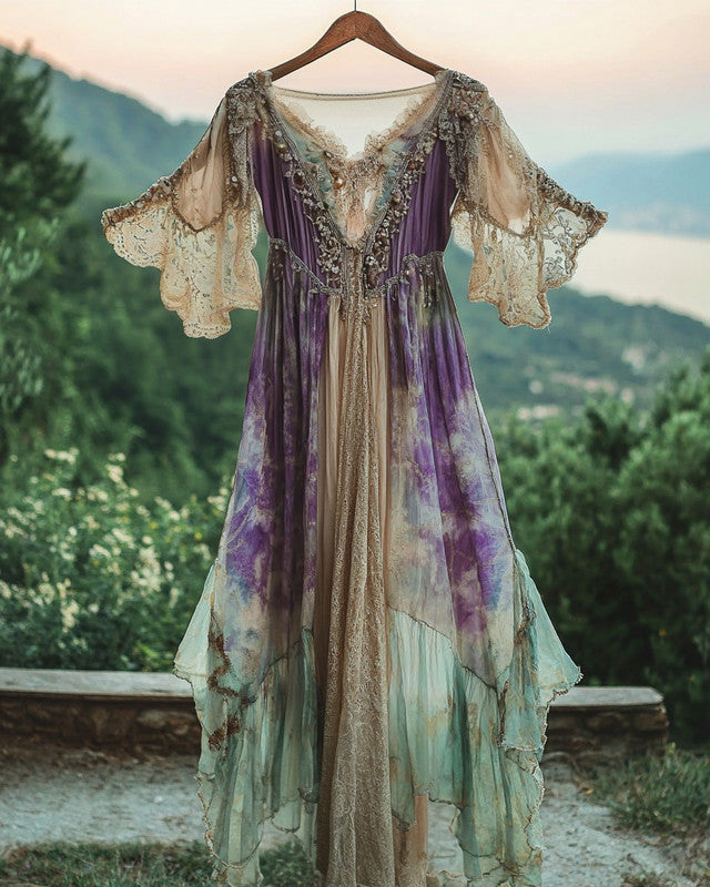 Summer Holiday Ruffle Lace Contrast Maxi Dress d8a7