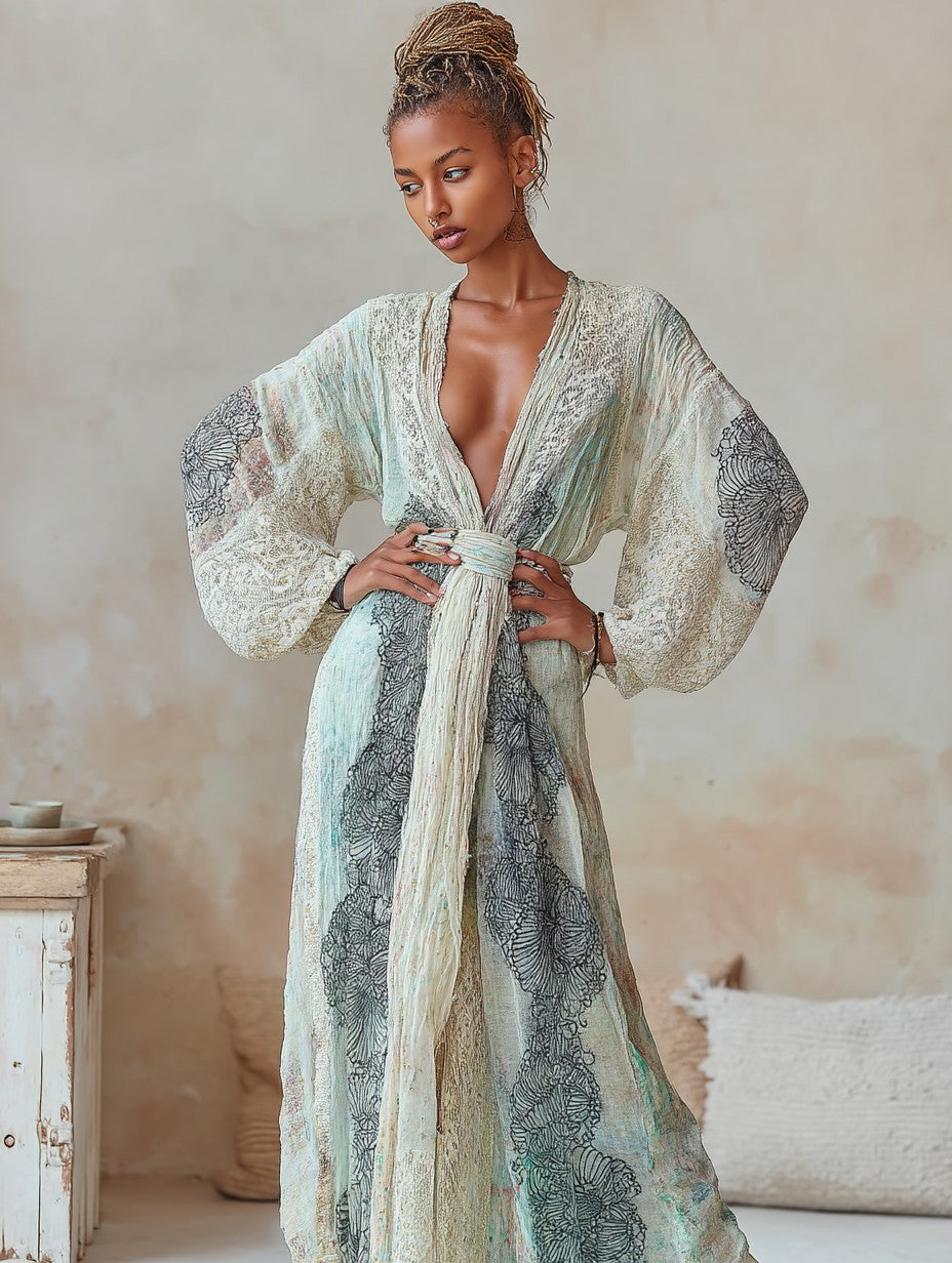 Women's Elegant Vintage Printed Robe