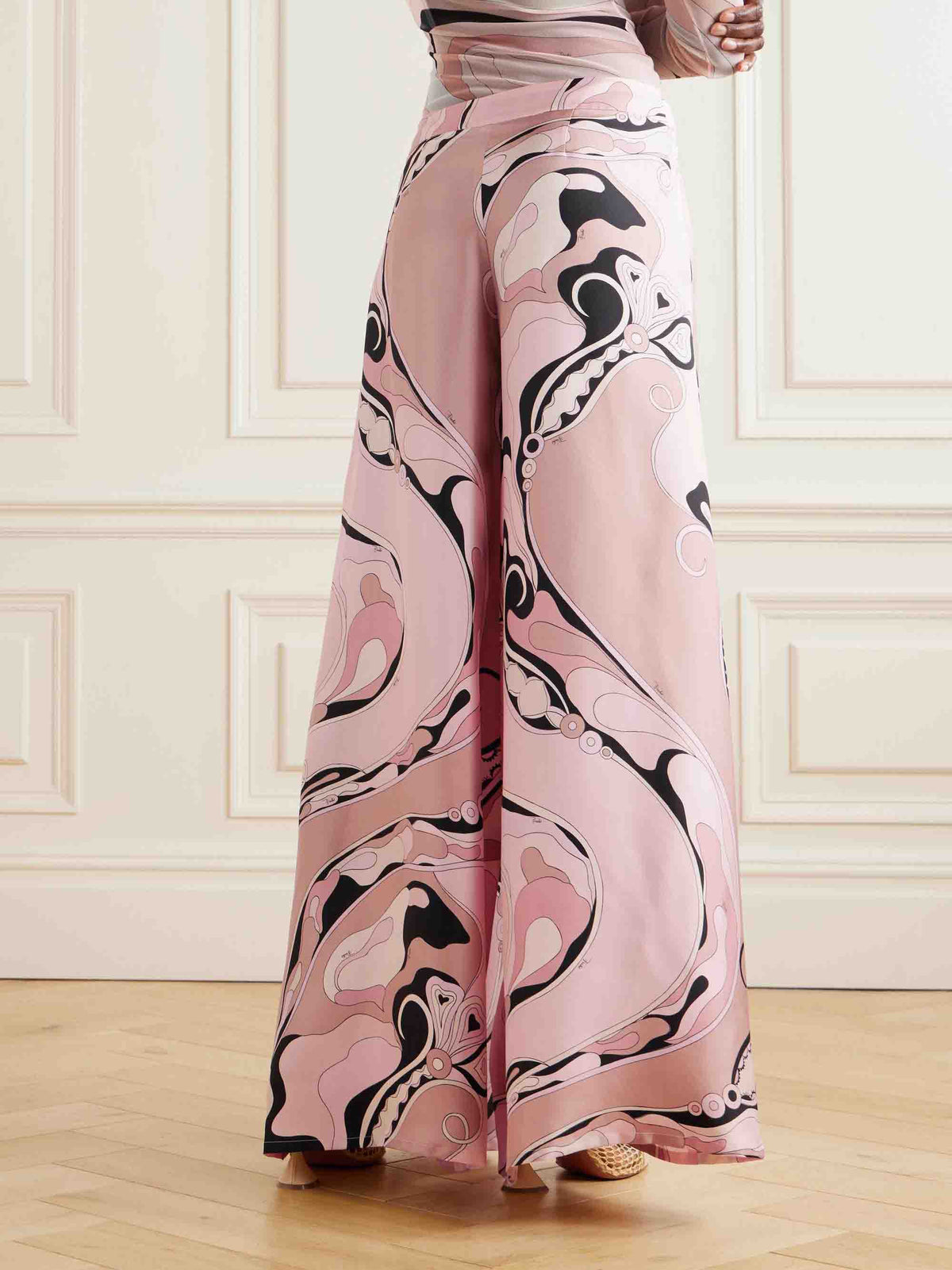 Retro Abstract Floral Print Wide-leg Pants