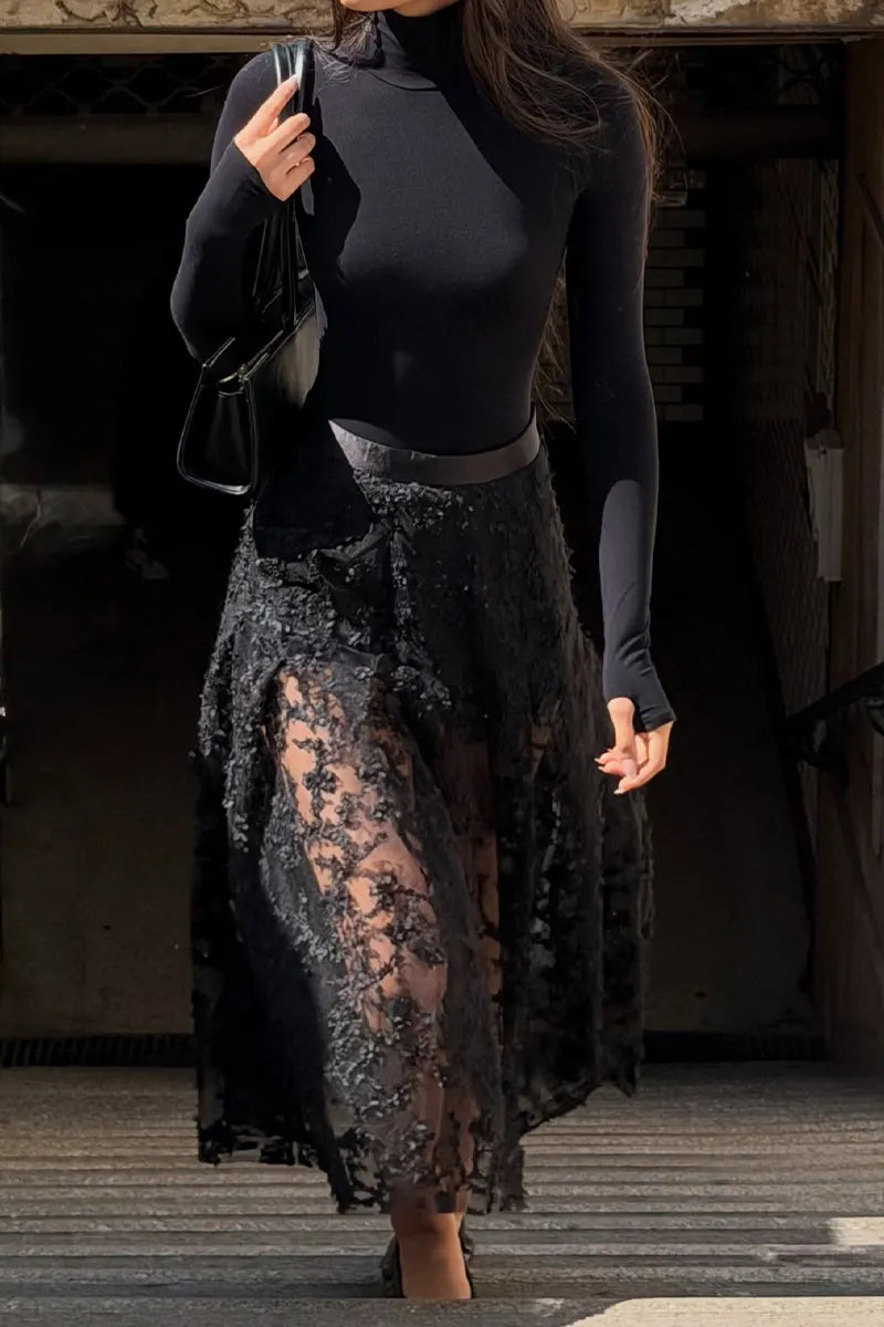 Women's Solid Color Lace Pattern Elegant Casual Half Skirt