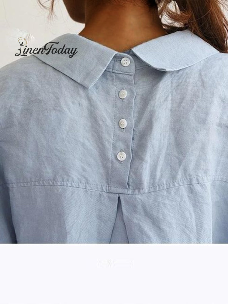 Women's Cotton Linen Pocket Casual Shirt Skirt