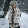 Women's Viking Tribal Tree Of Life Celtic Mythology Chunky Knit Zipper Hooded Cardigan