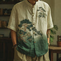 Men's Retro Pine Trees Art Print Button Casaul Shirt