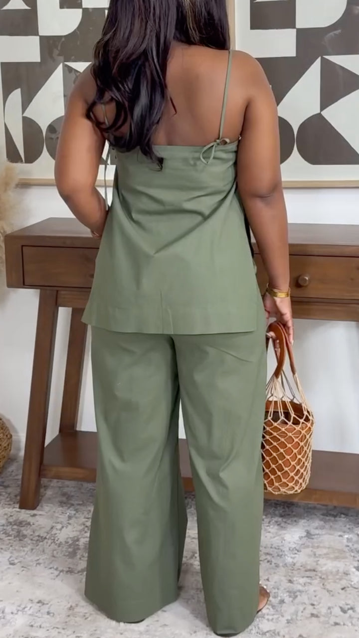 Women's Basic Suspender Wide-Leg Pants Suit