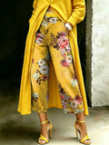 Women's Vintage Floral Art Casual Wide Denim Pants