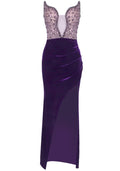 Strapless Crystal Maxi Velvet Dress Purple