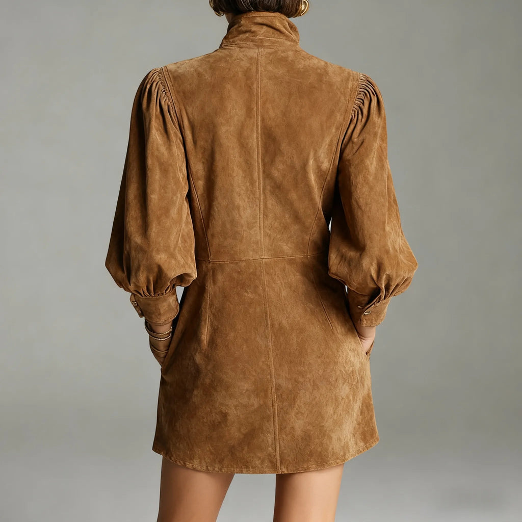 Women's Vintage Brown Velvet V-neck Loose Dress