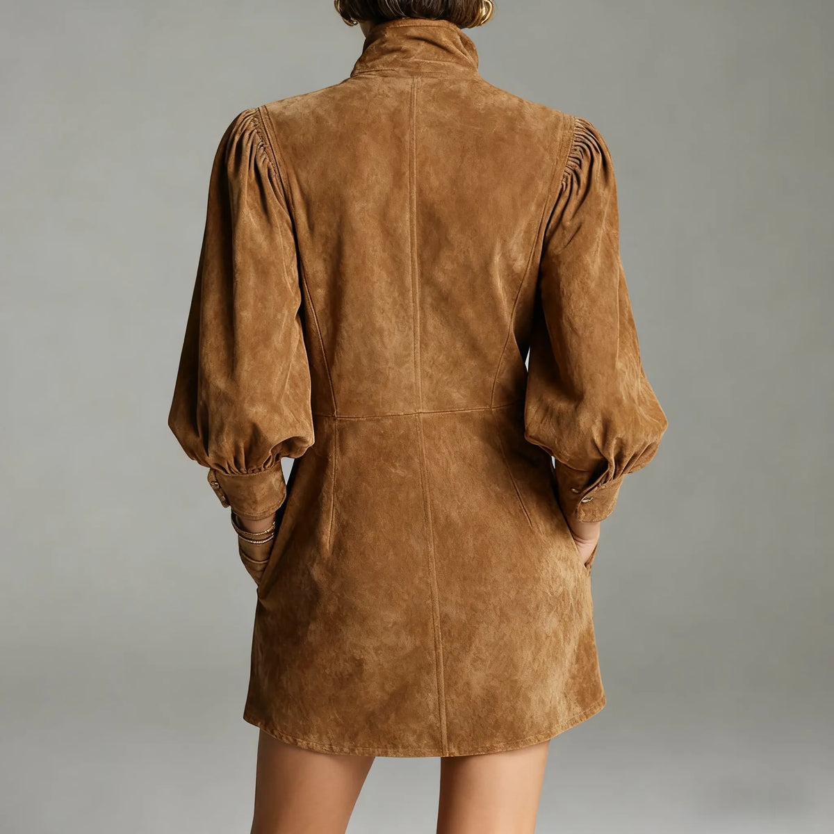 Women's Vintage Brown Velvet V-neck Loose Dress